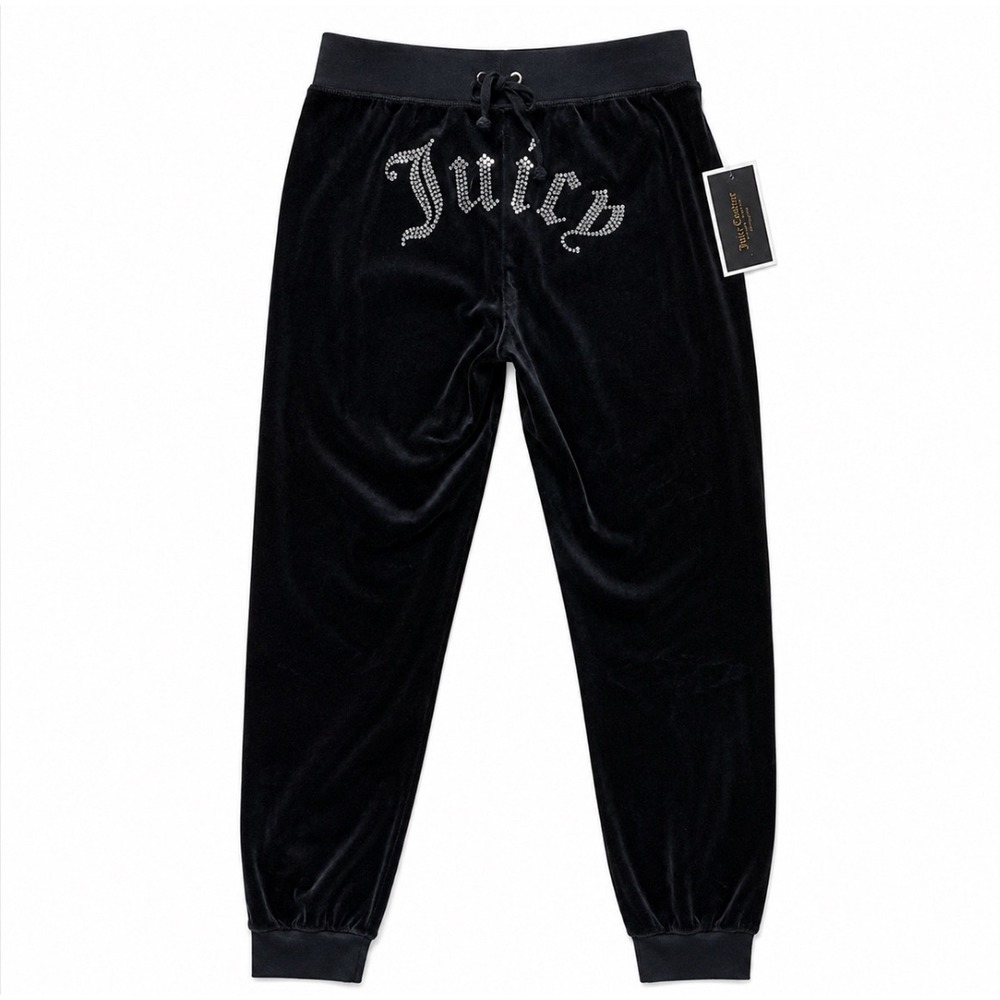 Juicy Couture Black Label Velour Jogger Pants NWT Black Rhinestone Logo Size‎ L